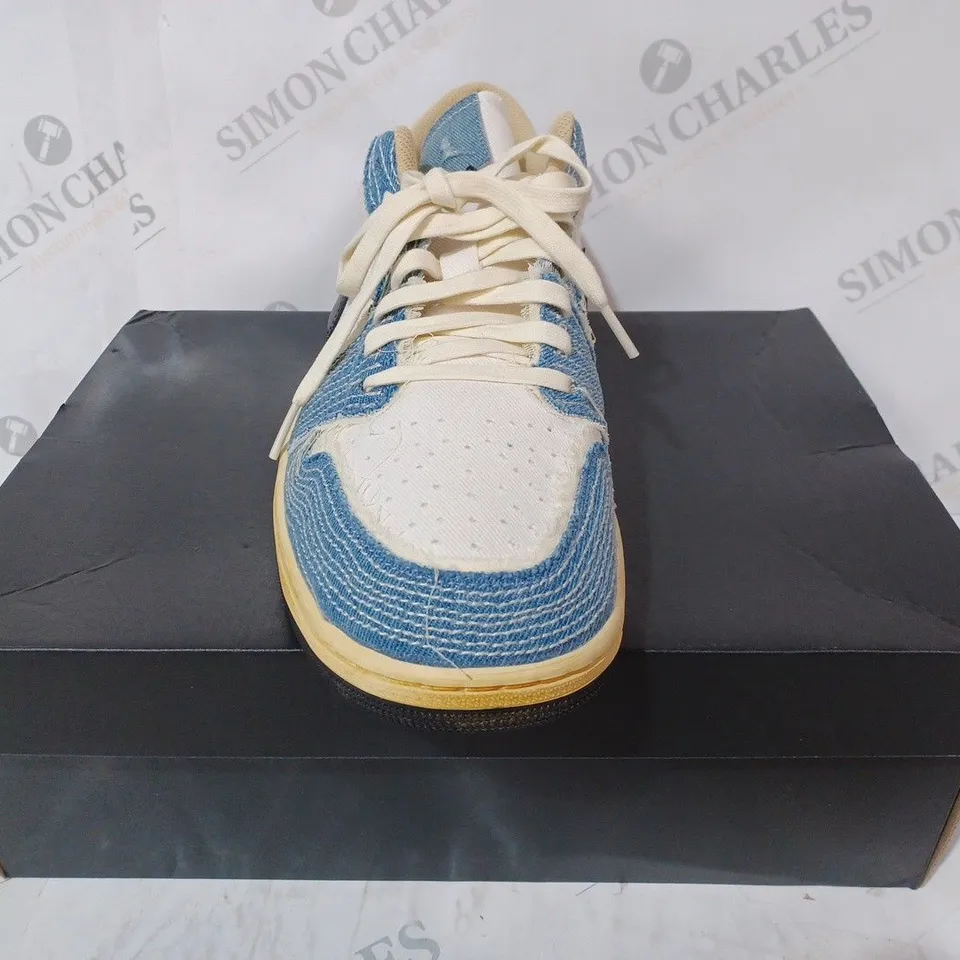 BOXED PAIR OF NIKE AIR JORDAN 1 LOW SHOES IN IVORY/BLUE UK SIZE 11.5