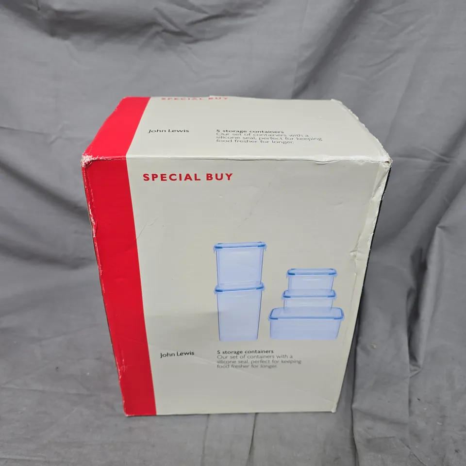 BOXED JOHN LEWIS 5 STORAGE CONTAINERS