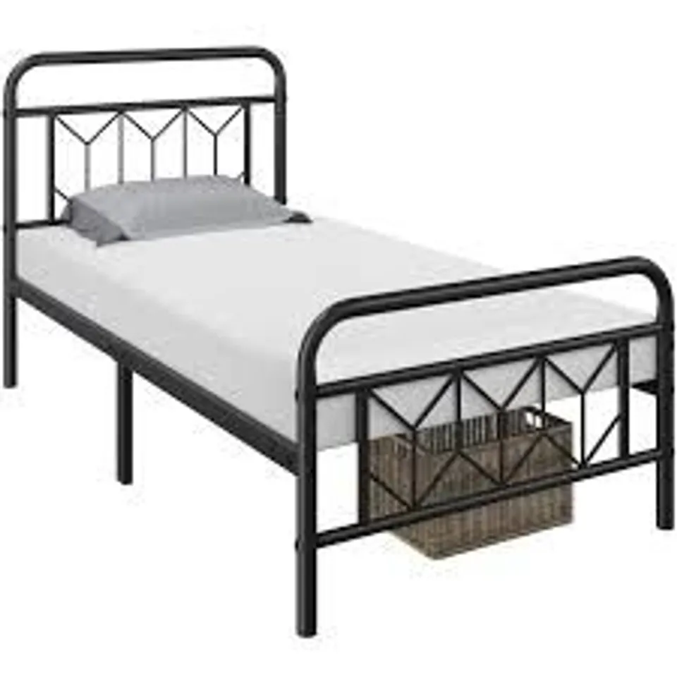 BOXED MODERN METAL BED FRAME WITH VINTAGE HEADBOARD - SINGLE, BLACK (1 BOX)