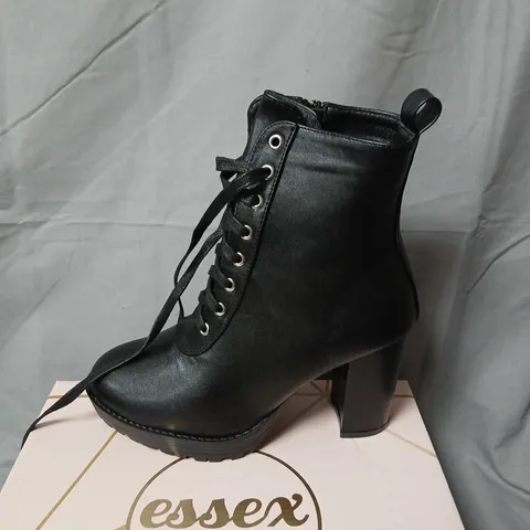 ESSEX GLAM BI-3 BLACK SYNTHETIC LEATHER ANKLE BOOTS – UK 5 (EU 38, US 7)