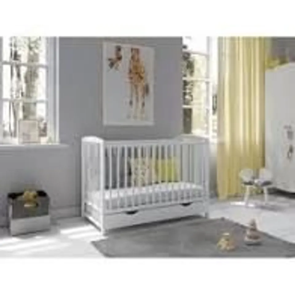 BOXED AMBURGEY COT WITH MATTRESS COLOUR WHITE