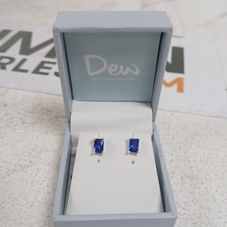 DEW STERLING SILVER JEWELLERY BLUE RECTANGULAR-CUT GEMSTONE STUD EARRINGS