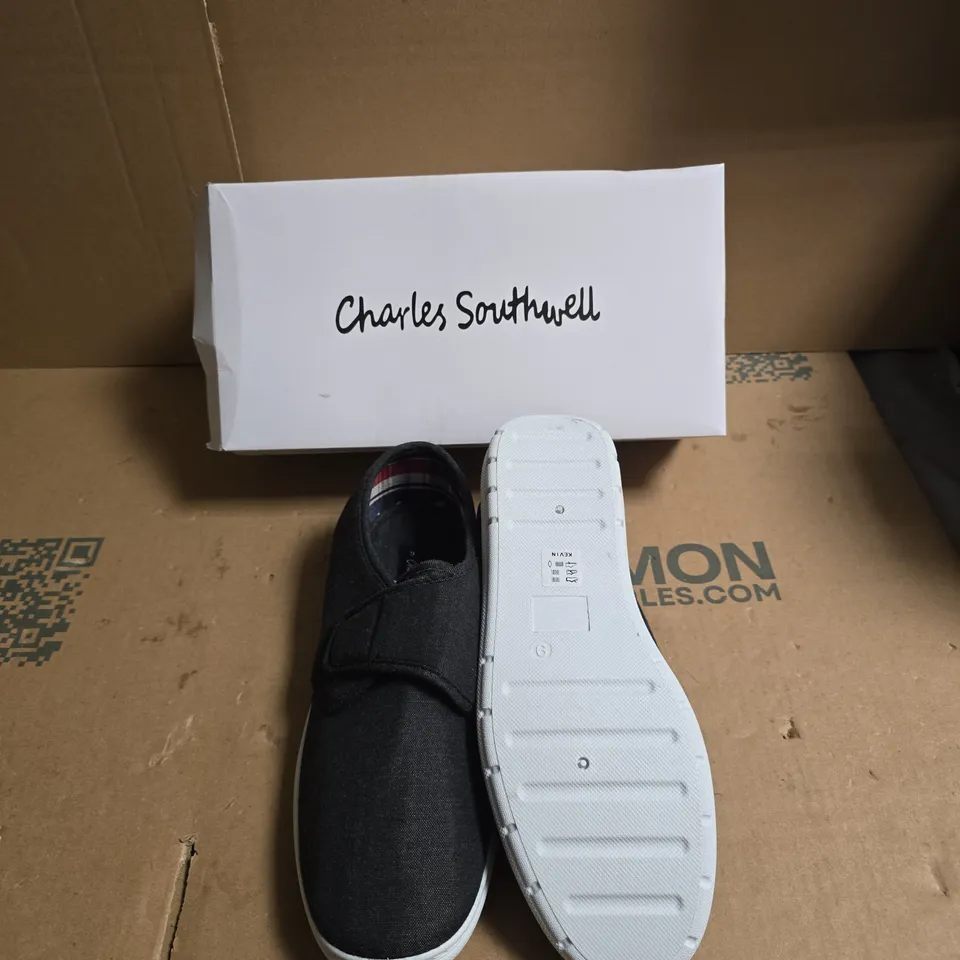 CHARCOAL CANVAS SLIP-ON SHOE WITH VELCRO STRAP - UK SIZE 9 