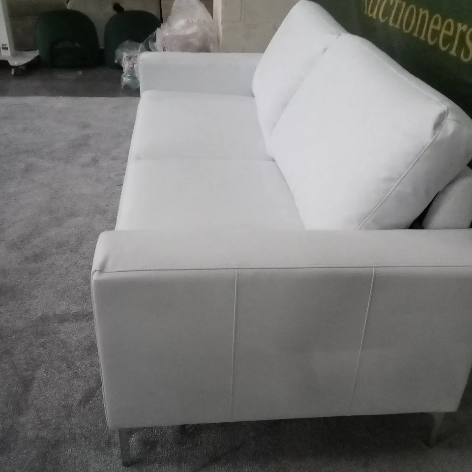 QUALITY DESIGNER BALTIMORE 3 SEATER SOFA - WHITE PREMIUM FAUX LEATHER