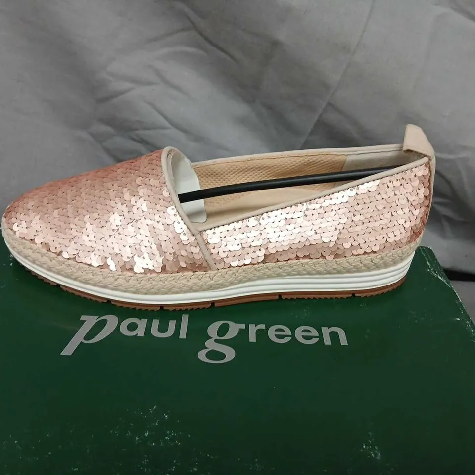 PAUL GREEN ROSE GOLD SEQUIN ESPADRILLE SLIP-ON SHOES – UK 3