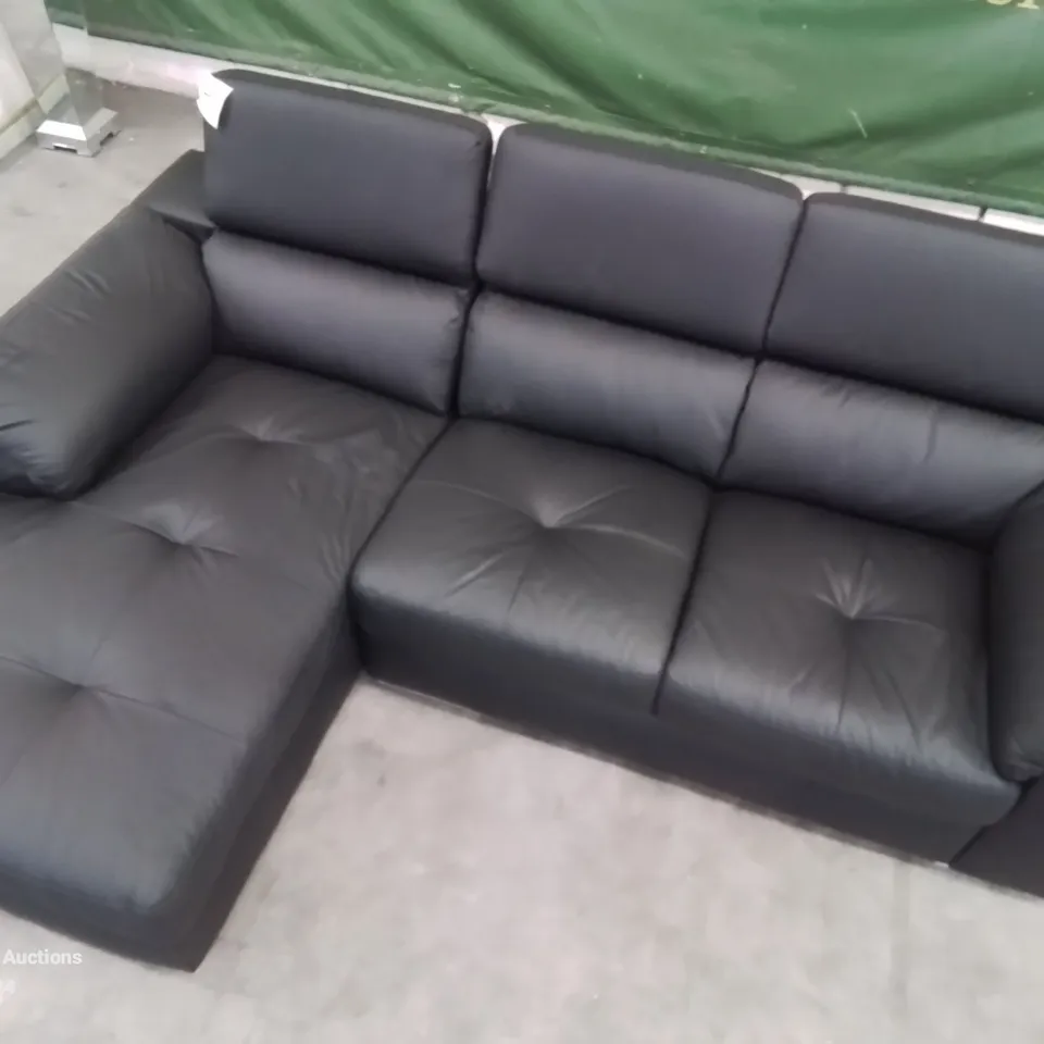 QUALITY DESIGNER 3 SEATER BLACK FAUX LEATHER CORNER CHAISE SOFA