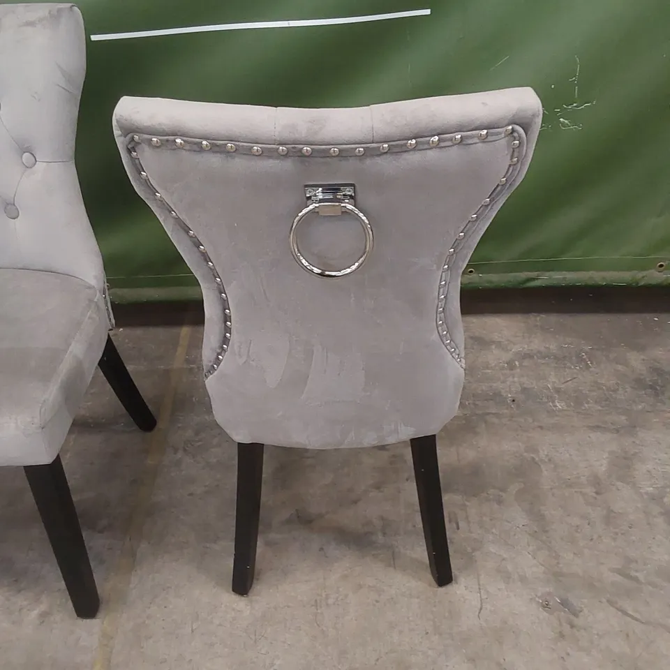 SET OF 4 KENSINGTON GREY VELVET BUTTON BACK DINING CHAIRS WITH BLACK LEGS