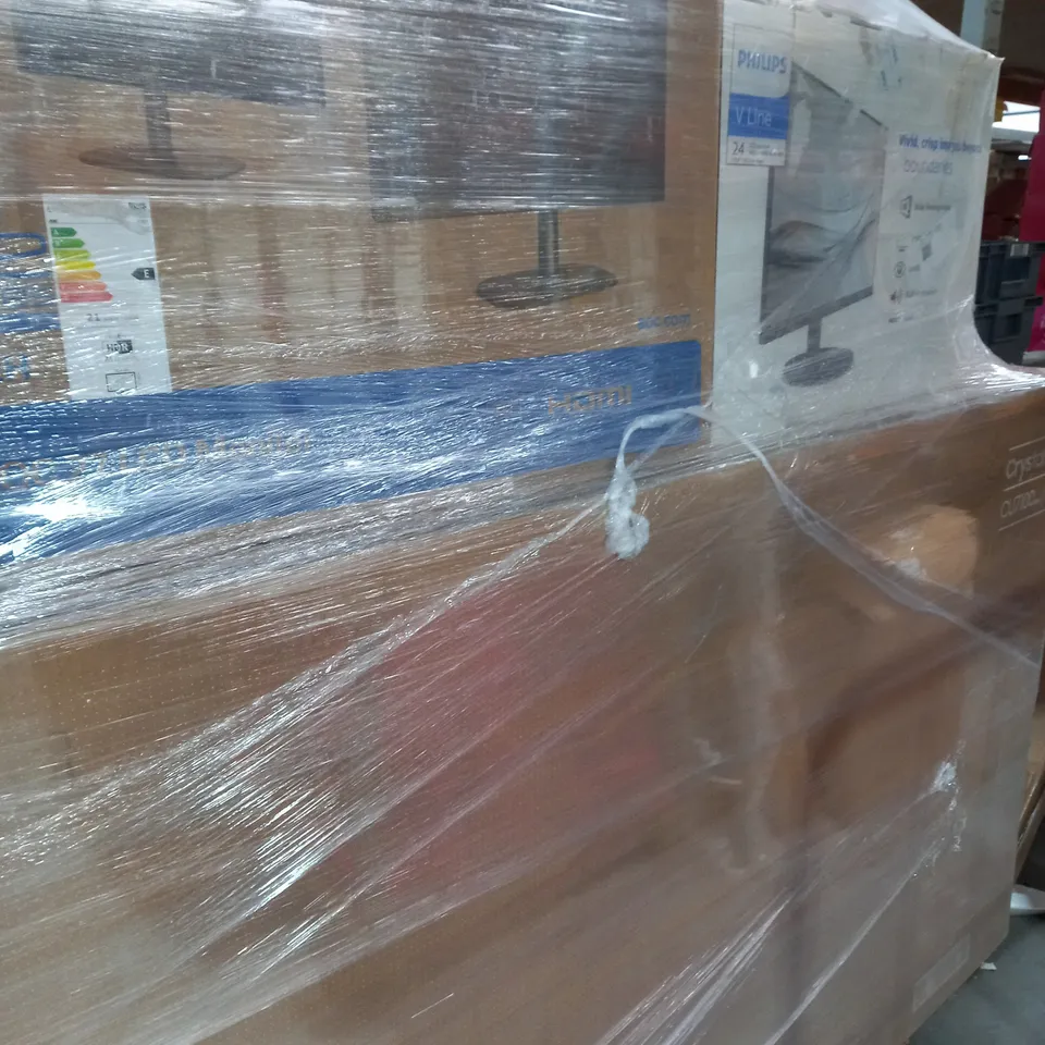 PALLET OF 12 ASSORTED TELEVISION & MONITORS TO INCLUDE - SAMSUNG 2023 65” CU71A0 UHD 4K HDR SMART TV - PHILIPS 272V8LA FULL HD 27" LCD MONITOR - BLACK - LG LED UR78 43" 4K SMART TV, 2023 ECT - COLLECT
