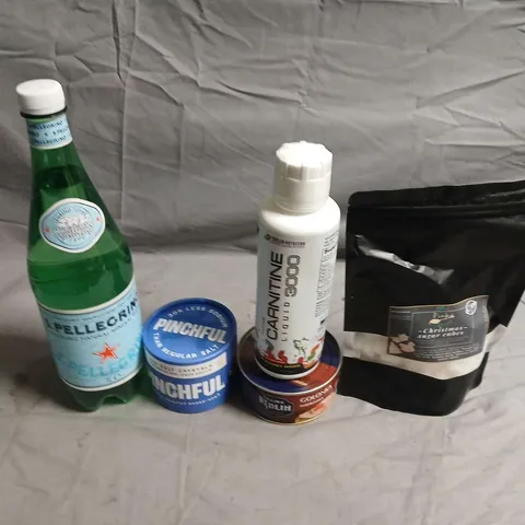 APPROXIMATELY 10 ASSORTED FOOD ITEMS TO INCLUDE - S.PELLEGRINO, SUGAR CUBES AND REGULAR SALT 