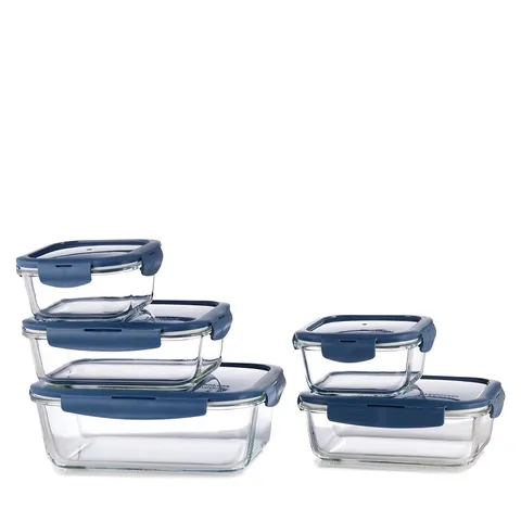 LOCK & LOCK 5 PIECE GLASSWARE STACKABLE SET IN YELLOW