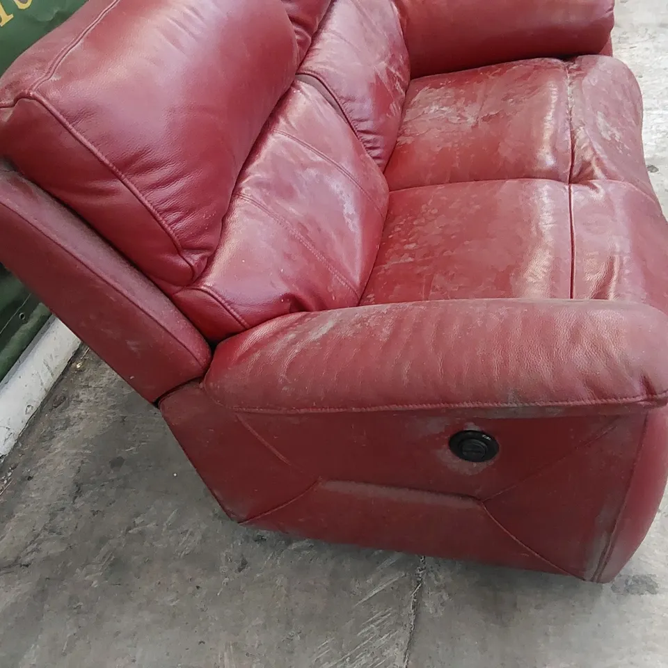 DESIGNER 2 SEATER RECLINER RED LEATHER SOFA 