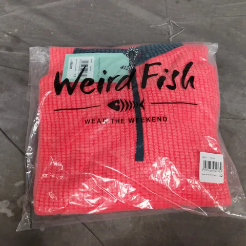 BAGGED WEIRD FISH BEYE 1/4 ZIP GRID FLEECE IN HOT CORAL - SIZE 12