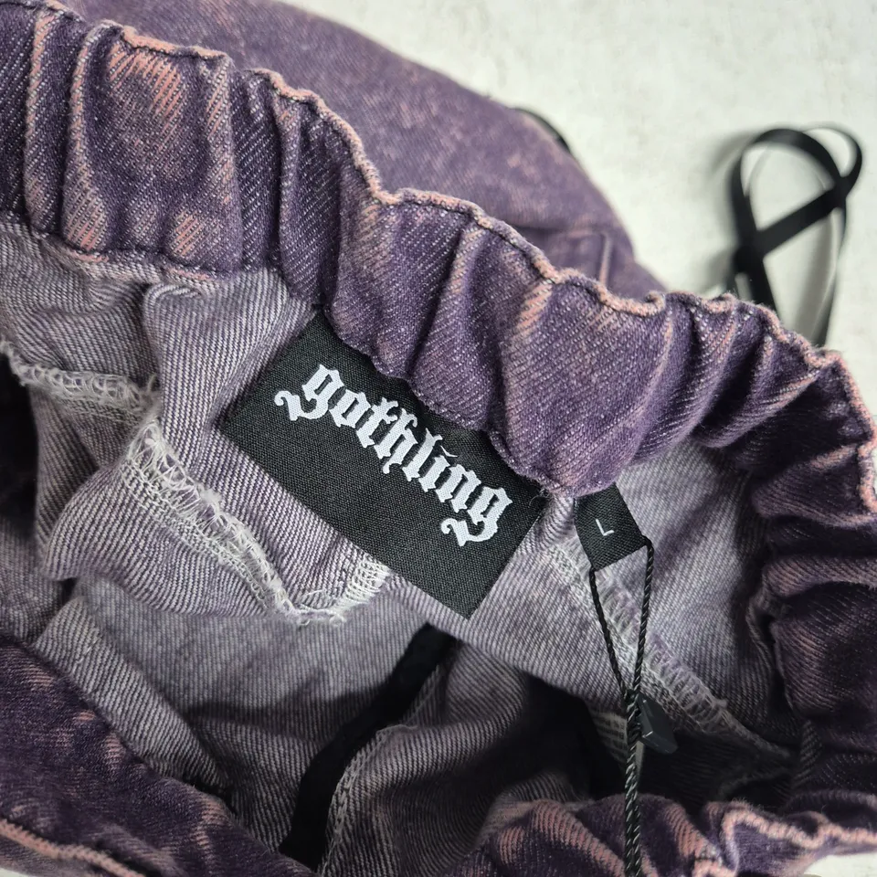 GOTHLING NEBULA LACE UP CARGO TROUSERS – PURPLE DENIM, UK L