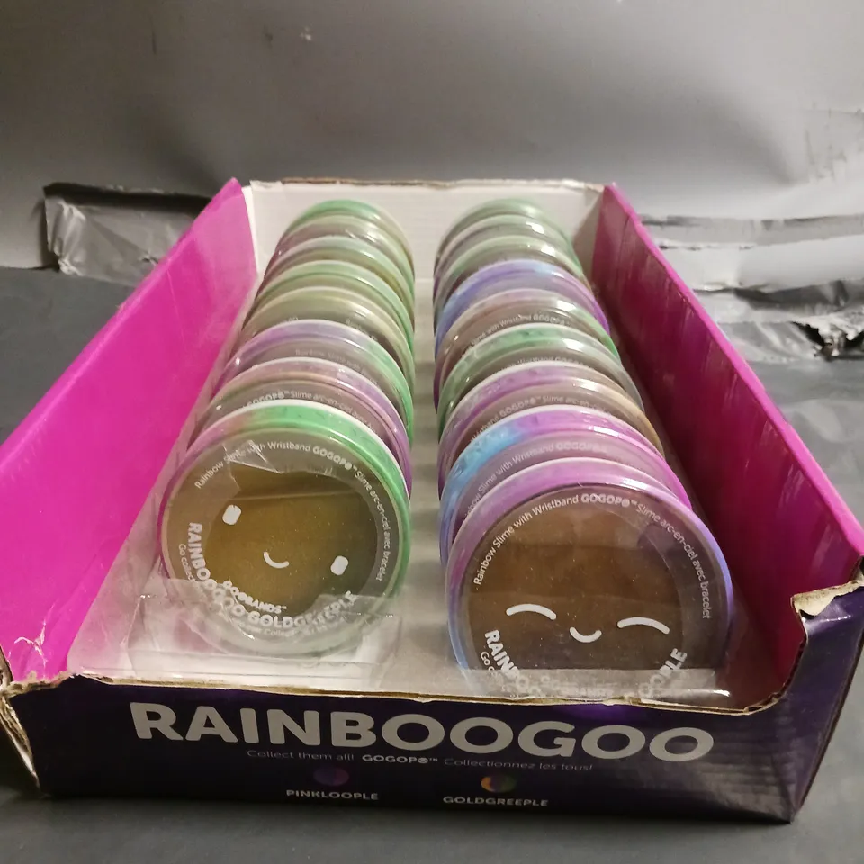 BOX OF APPOXIMATELY 17 GOOBANDS RAINBOOGOO SLIME IN VARIOUS COLOURS