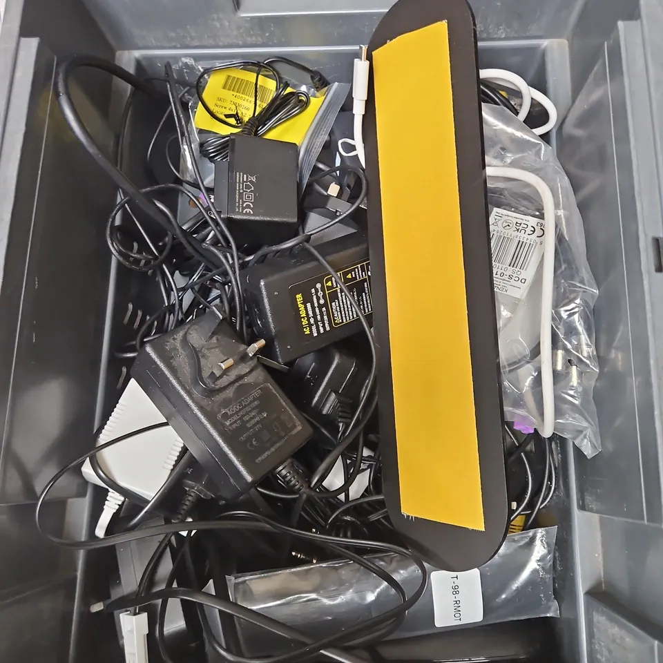 BOX OF ASSORTED REMOTE CONTROLS AND WIRES