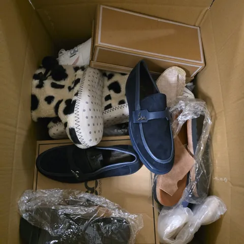 LARGE BOX OF APPROXIMATELY 10 ASSORTED BOXED AND UNBOXED SHOES TO INCLUDE BOOTS AND SANDALS ETC.