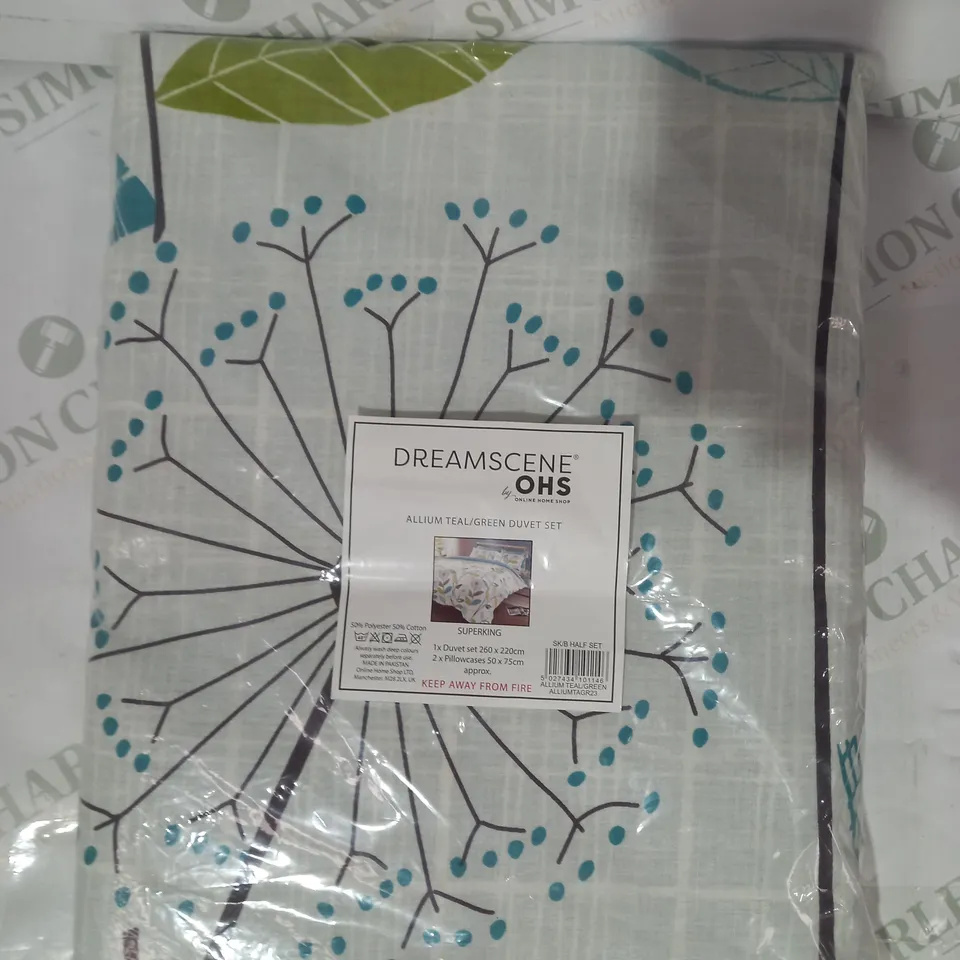 DREAMSCENE OHS ALLIUM TEAL/GREEN DUVET SET - SUPERKING