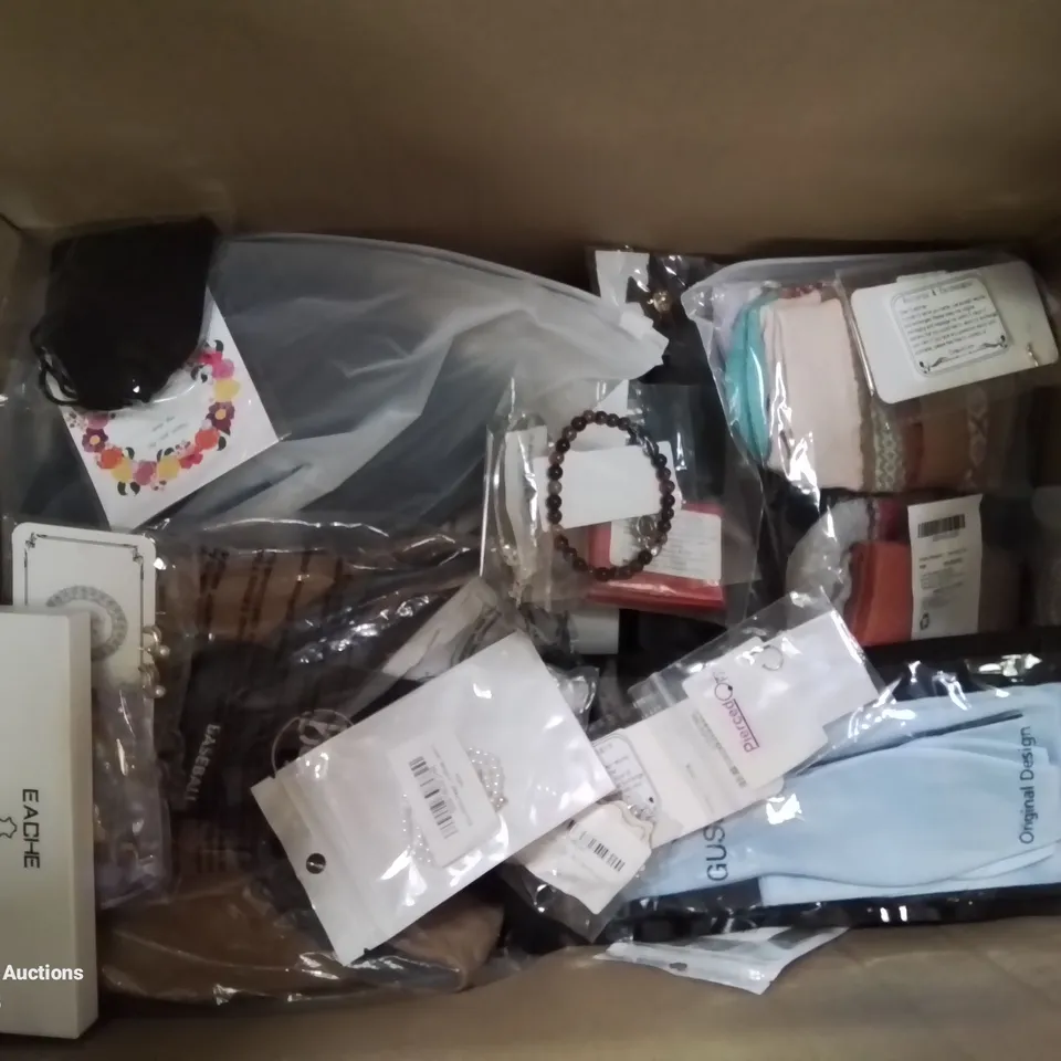 BOX CONTAINING LARGE AMOUNT OF FASHION ITEMS, CLOTHING, SILVER PLATE/STERLING SILVER DRESS UP/COSTUME JEWELLERY ETC.