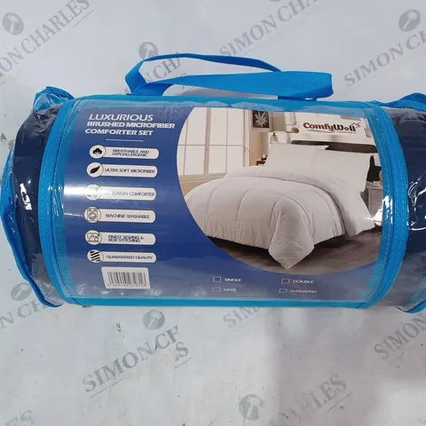 PACKAGED COMFY WELL LUXURIOUS BRUSHED MICROFIBRE COMFORTER SET - DOUBLE.