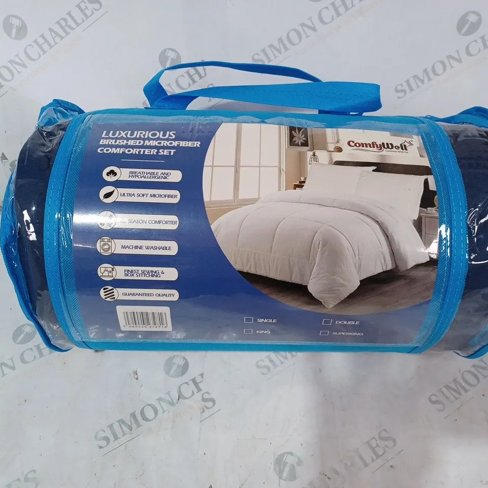 PACKAGED COMFY WELL LUXURIOUS BRUSHED MICROFIBRE COMFORTER SET - DOUBLE.