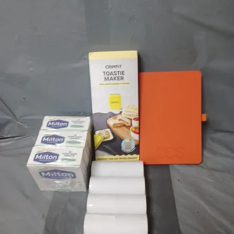APPROXIMATELY 15 HOUSEHOLD ITEMS TO INCLUDE NOTE BOOKS, TILL ROLLS AND MILTON STERILISING TABLETS