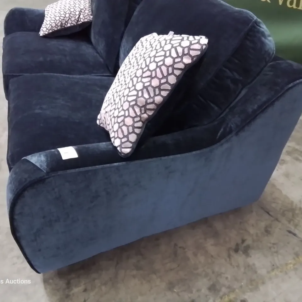 DESIGNER THREE SEATER SOFA PLUSH BLUE FABRIC 