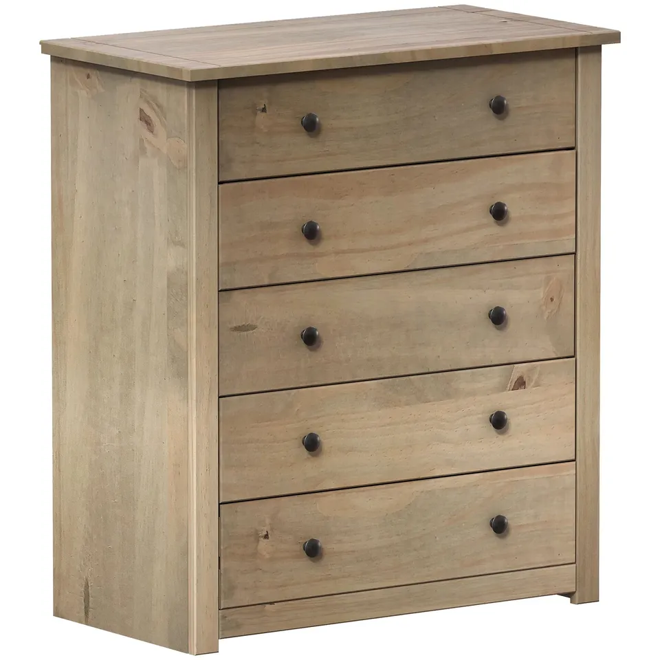 BOXED PANAMA 5 DRAWER CHEST - NATURAL WAX (1 BOX)