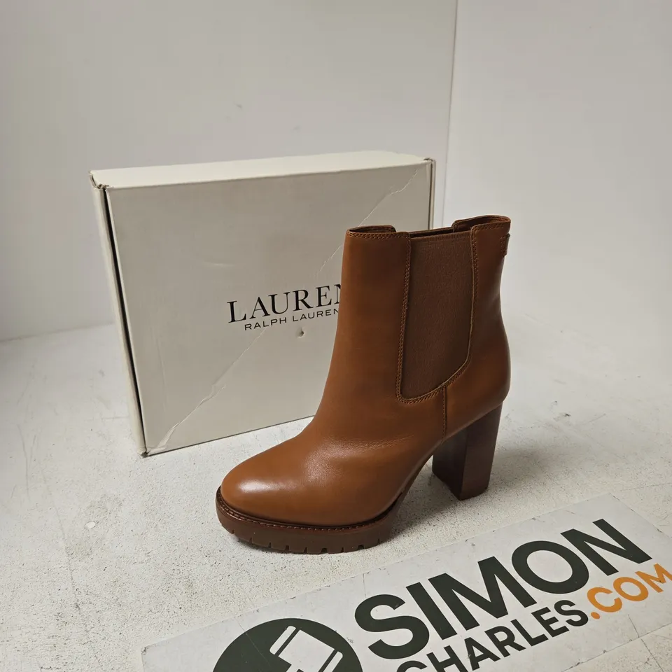 LAUREN RALPH LAUREN BROWN LEATHER ANKLE BOOTS – WOMEN'S CHELSEA-STYLE - EUR 40