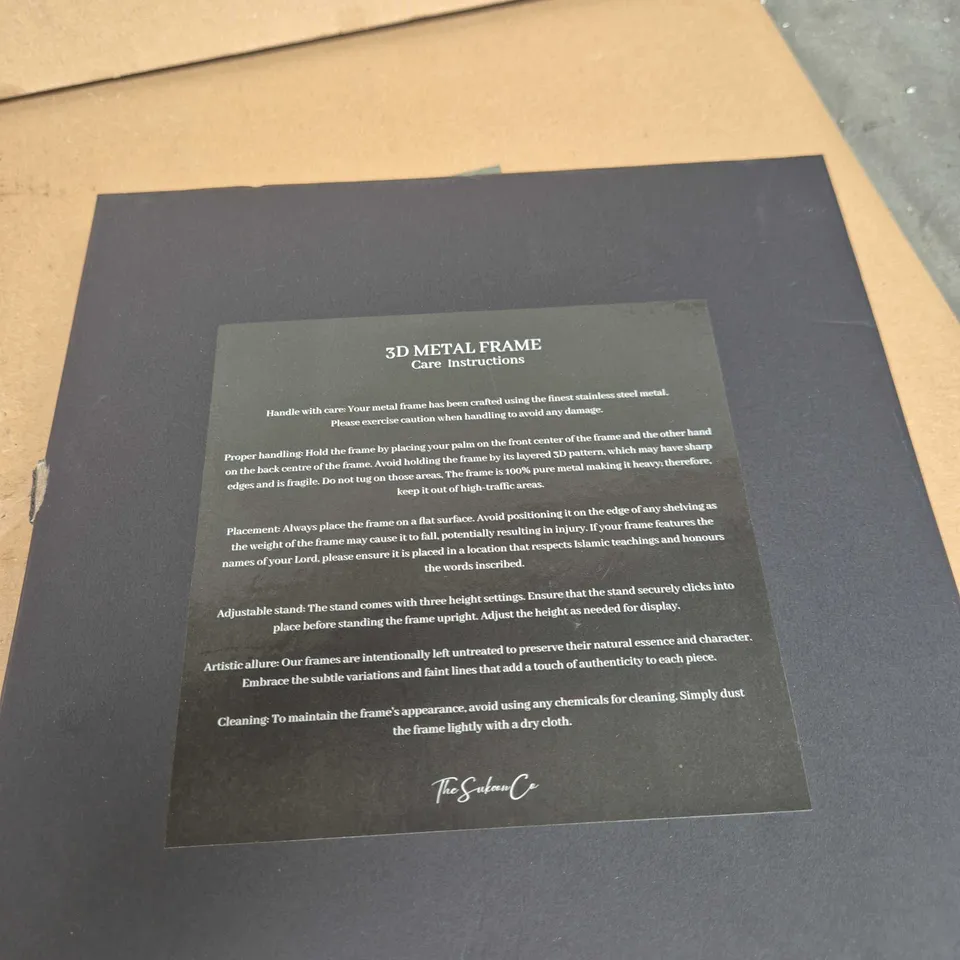 THE SUKOON CO 3D METAL FRAME – BOXED (CARE INSTRUCTIONS INCLUDED) 