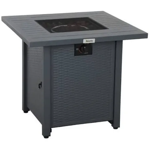 BOXED OUTSUNNY RATTAN GAS FIRE PIT TABLE - GREY