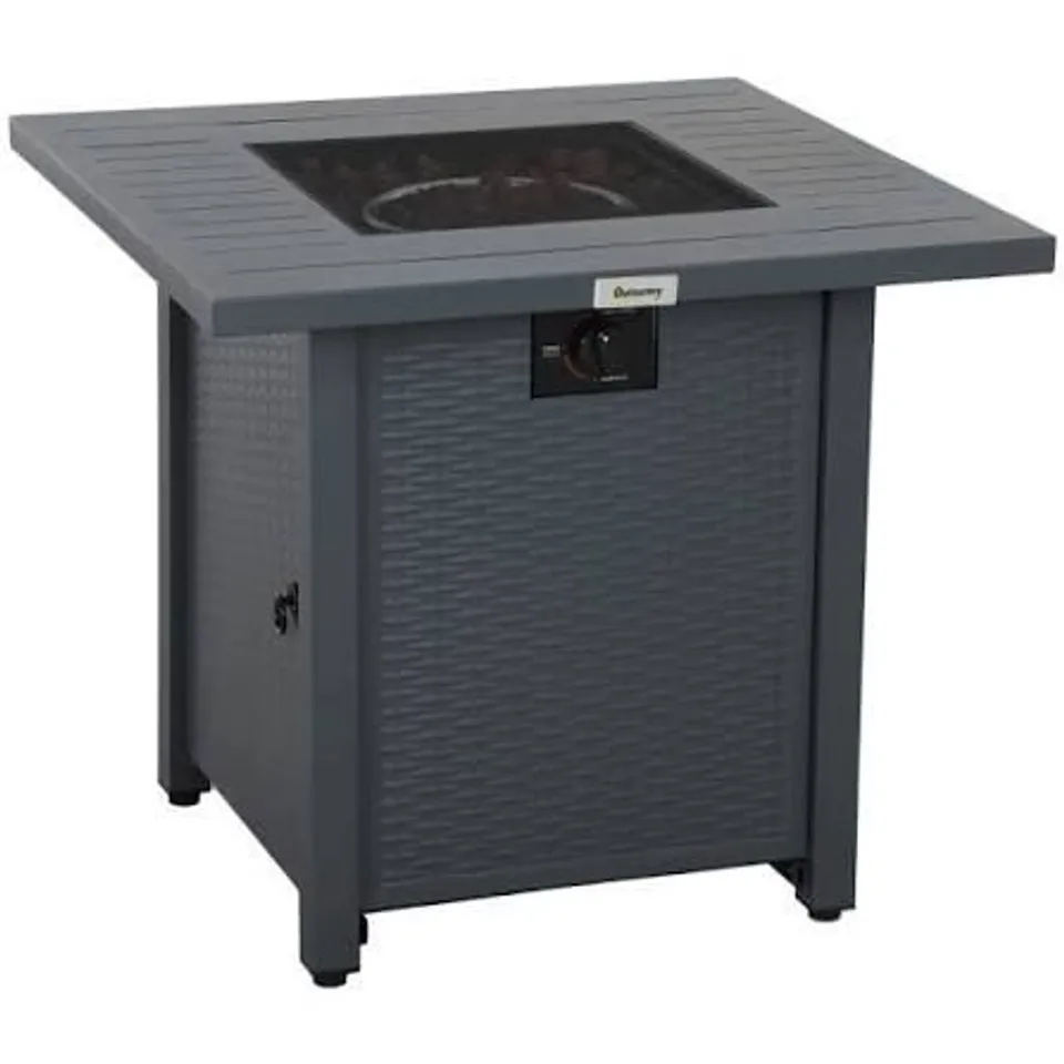 BOXED OUTSUNNY RATTAN GAS FIRE PIT TABLE - GREY