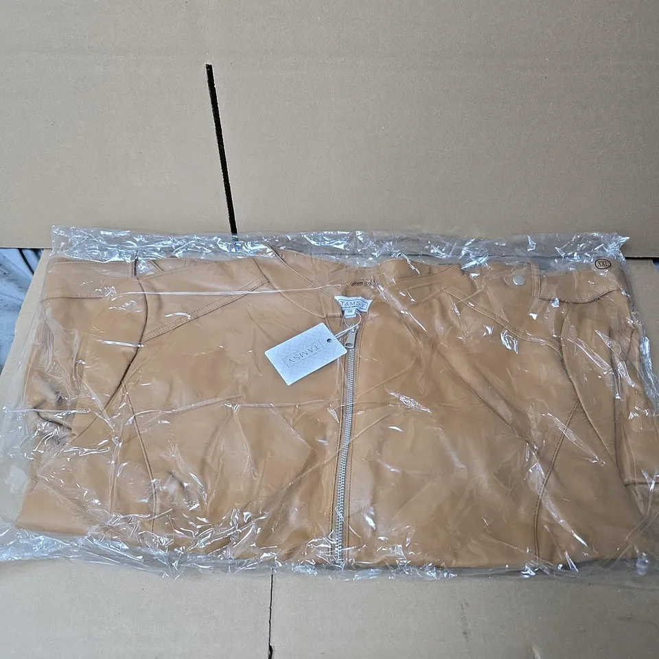 TAMSY BROWN ZIP UP FAUX LEATHER JACKET - XXL 