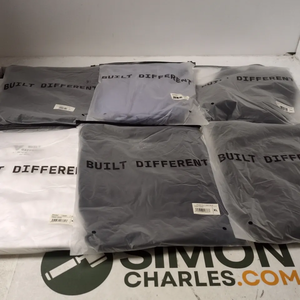 SET OF APPROXIMATELY 20 ASSORTED BUILT DIFFERENT T-SHIRTS/SHIRTS IN VARIOUS COLOURS AND SIZES