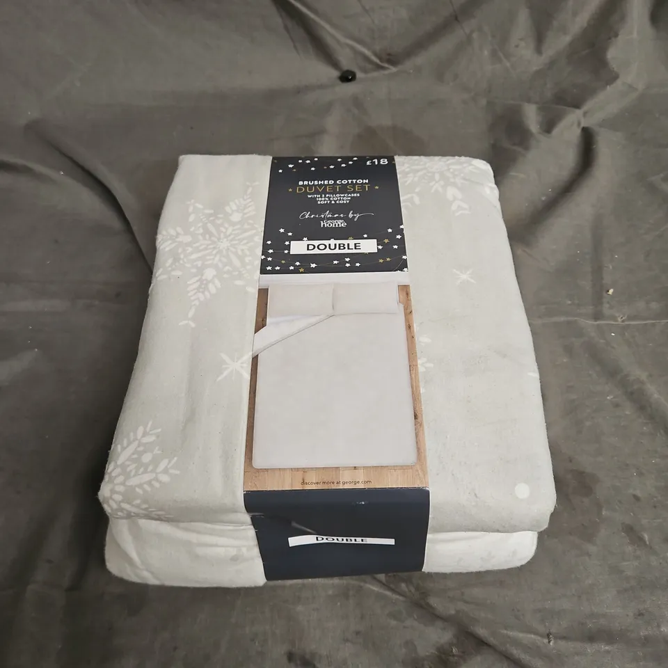 BRUSHED COTTON DUVET SET IN GREY SNOWFLAKE SIZE DOUBLE