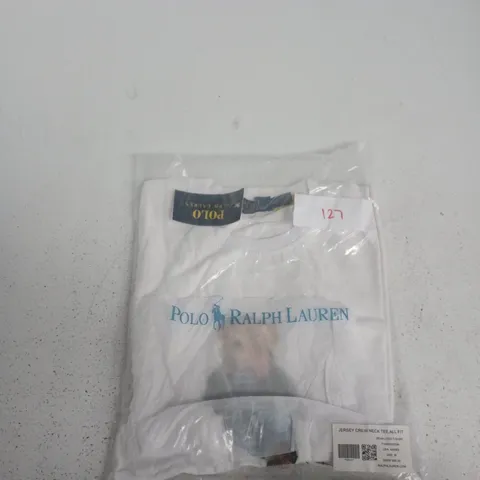 POLO RALPH LAUREN JERSEY CREW NECK TEE ALL FIT – WHITE BEAR LOGO T‑SHIRT, UK M