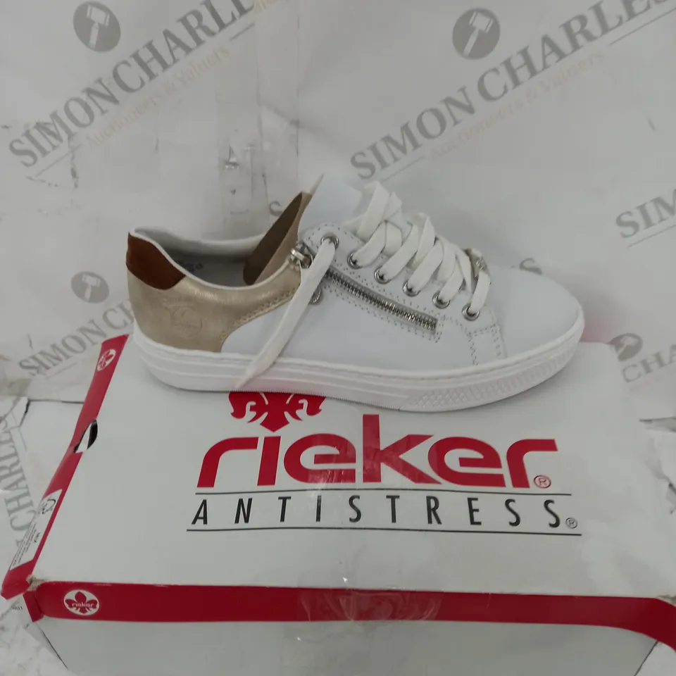 RIEKER SIDE ZIP TRAINER IN WHITE SIZE 6 