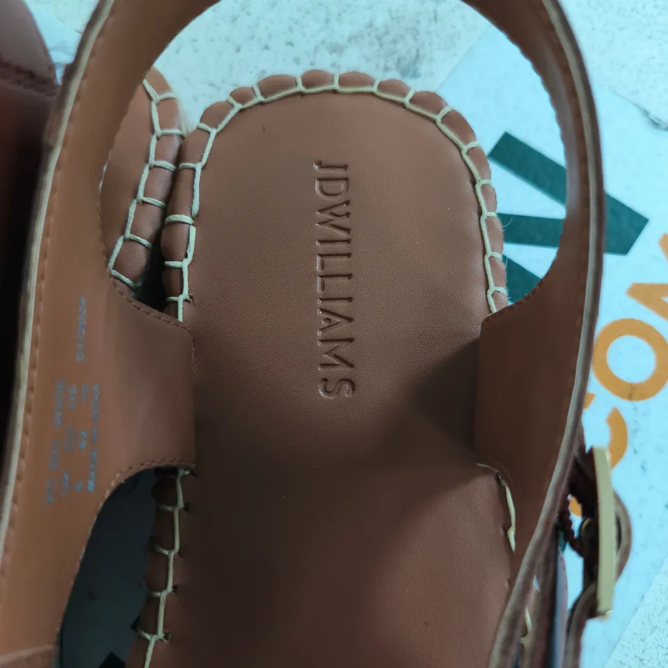 JD WILLIAMS WOMEN'S LEATHER ESPADRILLE SANDALS – UK 8 (EU 42) – BROWN