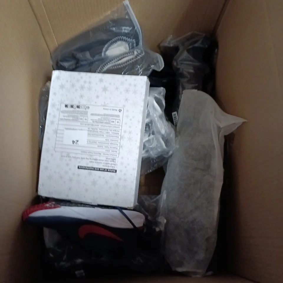 BOX OF APPROXIMATELY 12 PAIRS OF ASSORTED SHOES IN VARIOUS COLOUR, STYLES AND SIZES