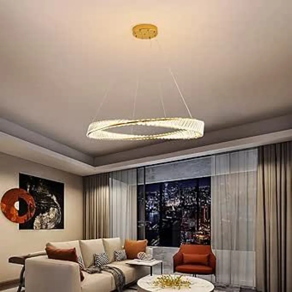 BOXED 3016-800 LED PENDANT LIGHT GOLD PLATED METAL FRAME LARGE CLEAR CRYSTALS WITH REMOTE CONTROL