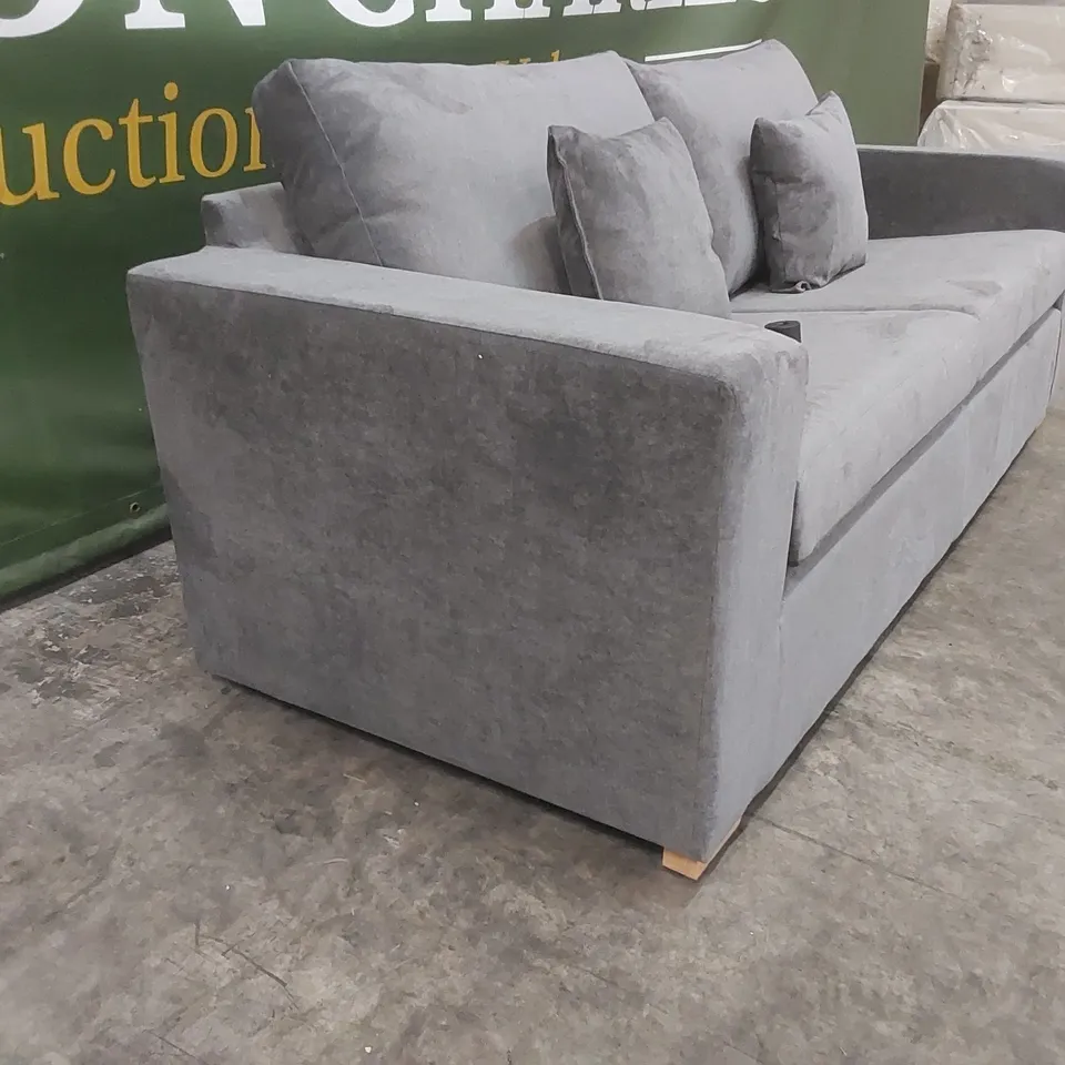 QUALITY DESIGNER VALENCIA 3 SEATER FABRIC UPHOLSTERED SOFA - GREY