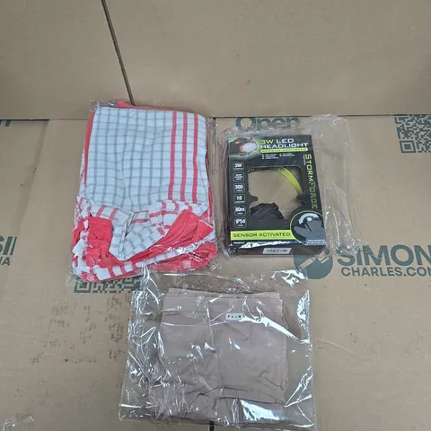 LARGE QUANTITY OF ASSORTED ITEMS TO INCLUDE 3W HEADLIGHT, MULTIPACK OF TEA TOWELS, LADIES BRIEFS, ETC - COLLECTION ONLY