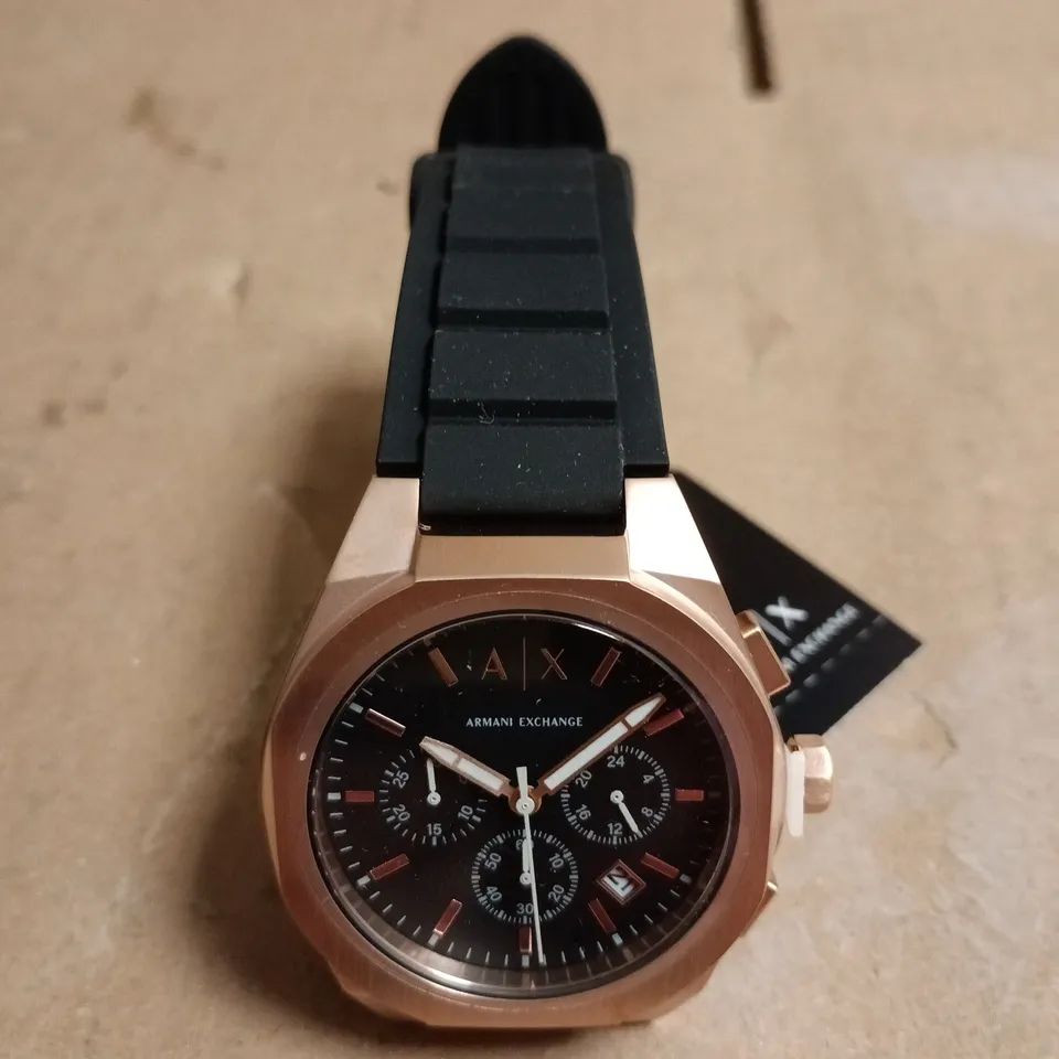 ARMANI EXCHANGE AX4190 SYNC ROSE GOLD-TONE CASE WITH BLACK SILICONE STRAP WATCH