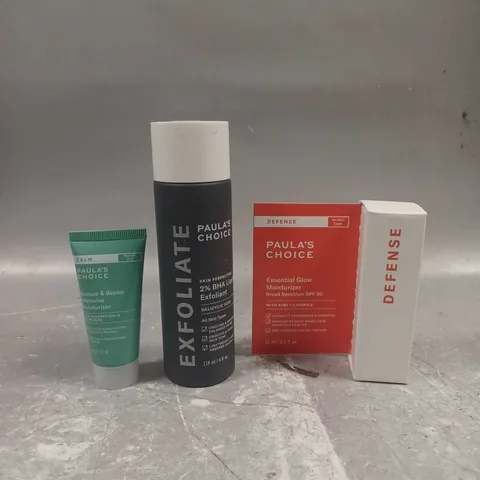 PAULA'S CHOICE LOT OF 3 ASSORTED SKINCARE PRODUCTS TO INCLUDE - 2% BHA LIQUID EXFOLIANT - ESSENTIAL GLOW MOISTURISER - RESCUE & REPAIR INTENSIVE MOISTURIZER