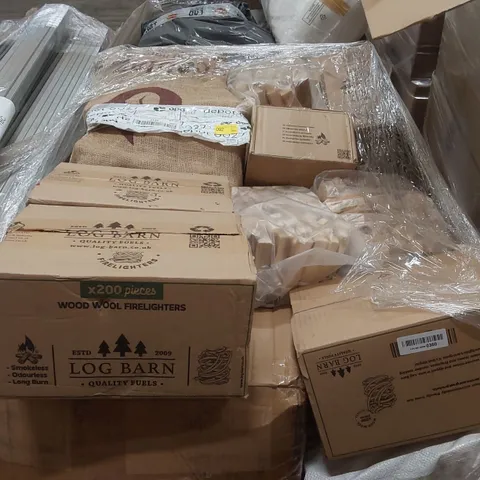 PALLET CONTAINING A LARGE QUANTITY OF FIREWOOD, FIRELIGHTERS ECT