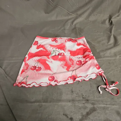 JADED RUCHED SIDE SHEER MINI SKIRT IN CHERRY RED SIZE 12