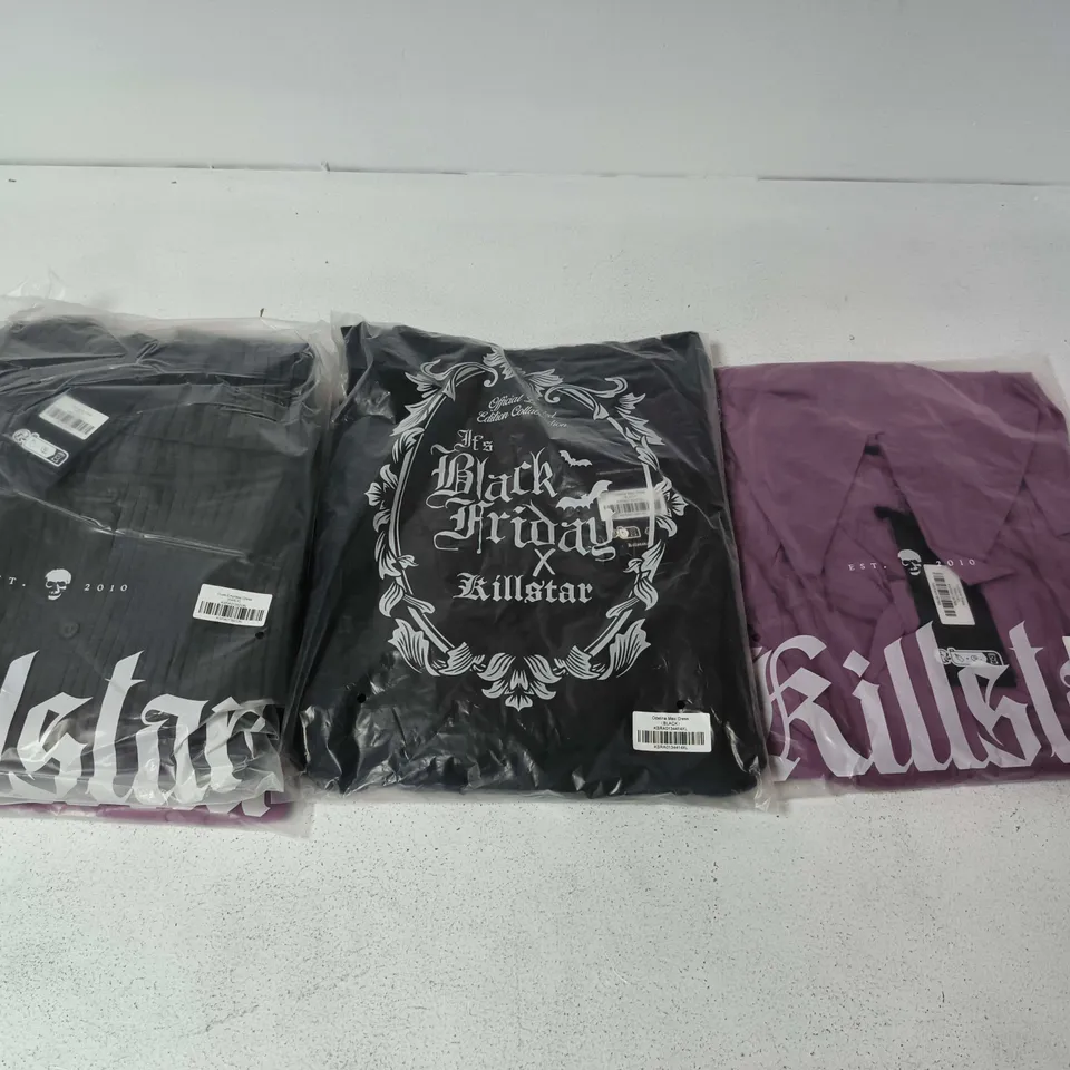 LOT OF APPROXIMATELY 30 BRAND NEW KILLSTAR CLOTHING ITEMS INCLUDES LYICORE DRESSES, ODELINA MAXI DRESSES AND DUSK EMPRESS DRESSES - VARIOUS SIZES