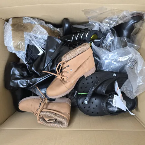 BOX OF APPROXIMATELY 12 PAIRS OF ASSORTED SHOES IN VARIOUS COLOUR, STYLES AND SIZES