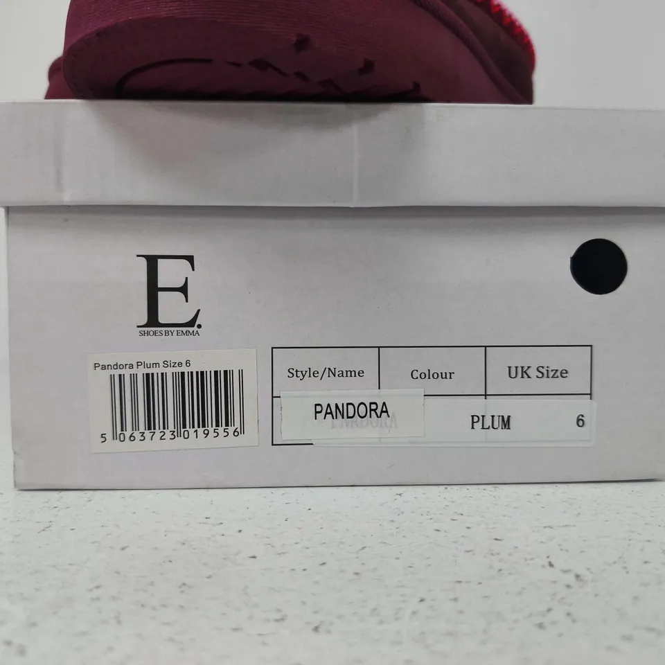 BOXED PAIR OF E SHOES BY EMMA PANDORA PLUM SLIP-ON SHOES – UK 6