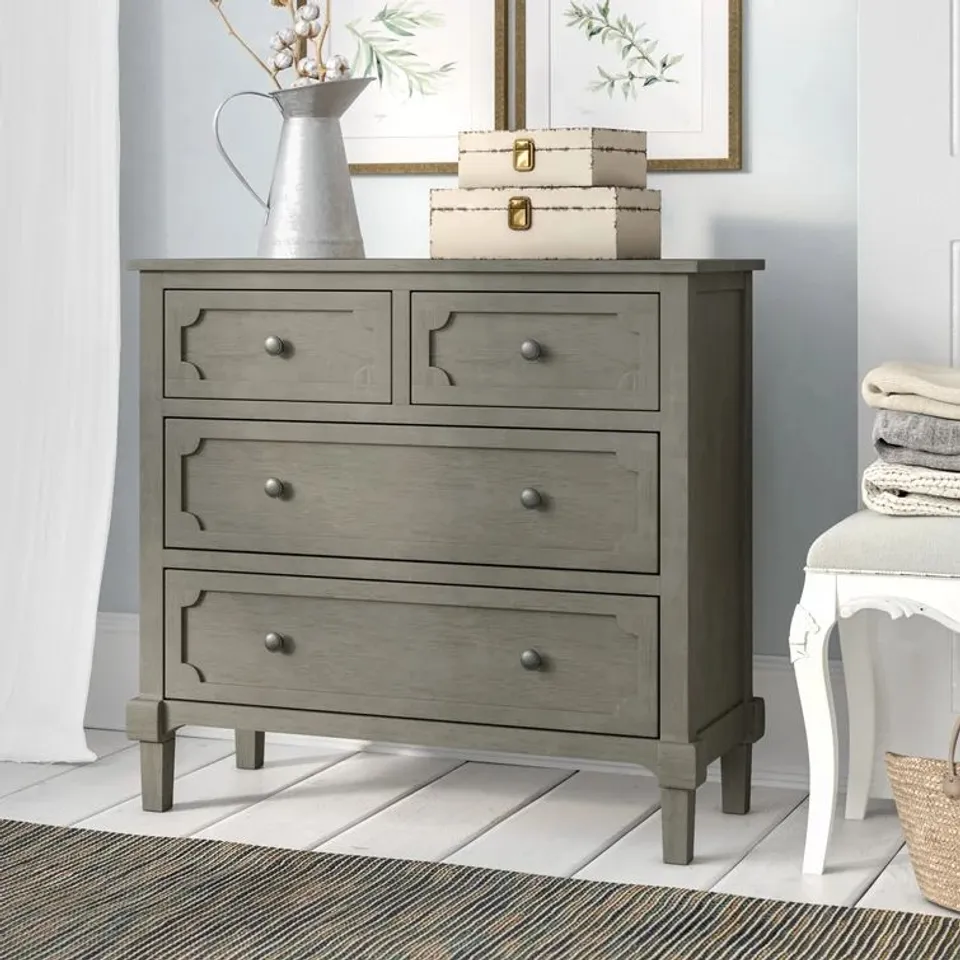 BOXED JACE 4 DRAWER 80" W SOLID WOOD CHEST OF DRAWERS - GREY (1 BOX)