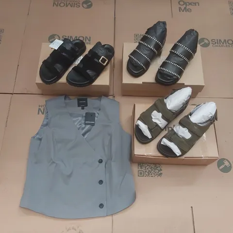 PALLET CONTAINING APPROXIMATELY 275x BRAND NEW ASSORTED DESIGNER CLOTHING ITEMS AND SHOES INCLUDING: JD WILLIAMS WAIST COATS, ANTHOLOGY SANDALS, SIMPLY BE SANDALS ECT